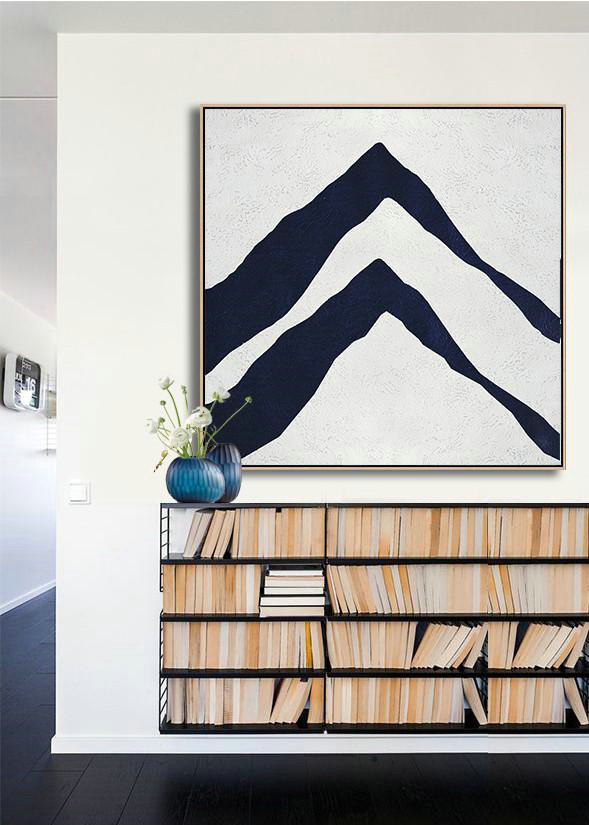 Oversized Canvas Art On Canvas,Hand Painted Navy Minimalist Painting On Canvas,Original Art Acrylic Painting